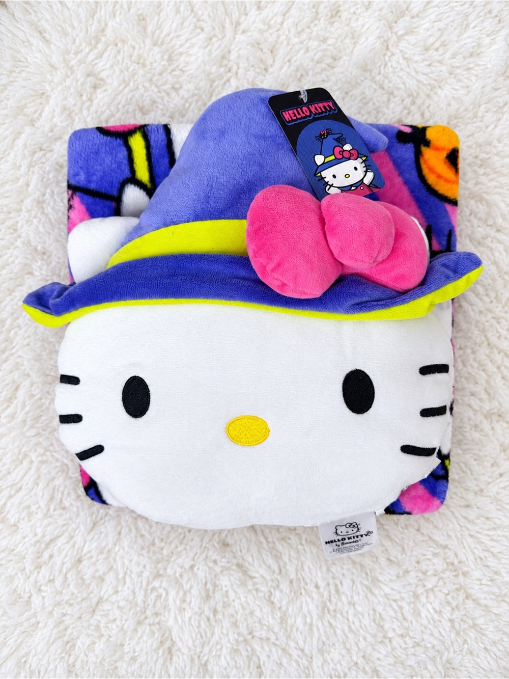 Hello Kitty Halloween Witch Nogginz Pillow & Plush Blanket Set NWT